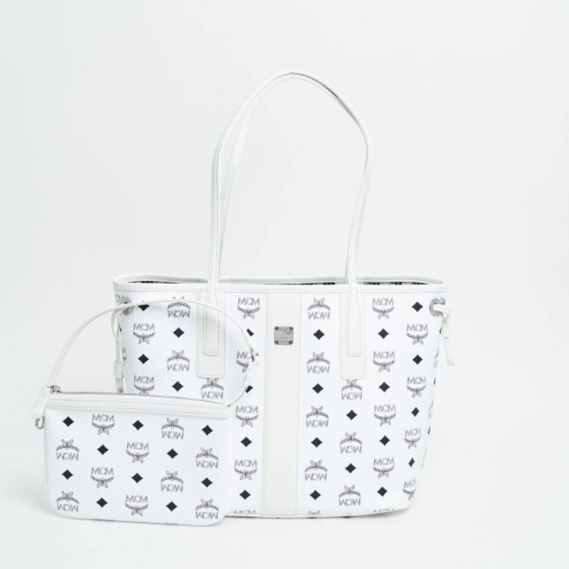 MCM Small Reversible Liz Tote Bag Visetos White