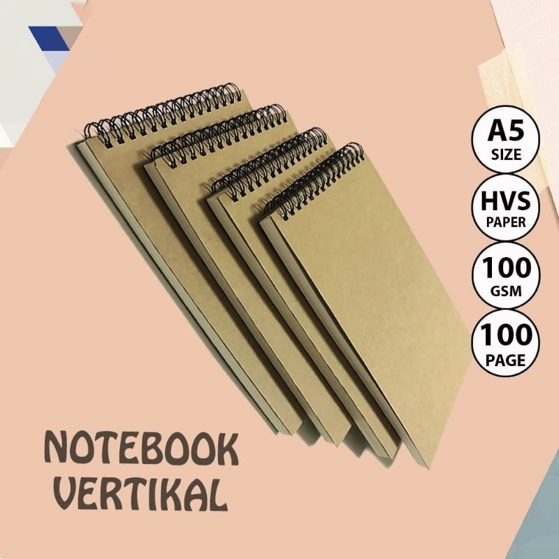 

NOTEBOOK A5/VERTIKAL/JURNAL/BUKU CATATAN A5/BUKU TULIS A5/HVS/BROWN PAPER/GARIS/LINE/GRID/KOTAK/DOT/TITIK/POLOS/BLANK