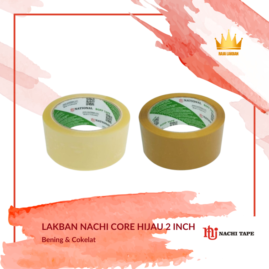 

Lakban Nachi OPP National Core Hijau Nasional 48 mm x 90 Yard Bening - Coklat