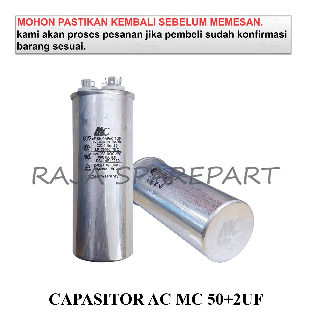 C502MC KAPASITOR AC / CAPACITOR DOUBLE MERK MC / CAPASITOR AC MC 50+2UF