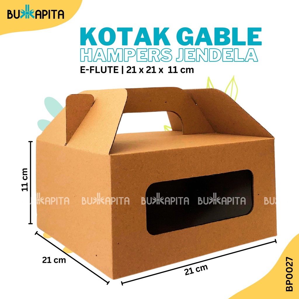 

Kotak gable box hampers/kotak kue berhandle/21x21x11 cm E-flute jendela-depan