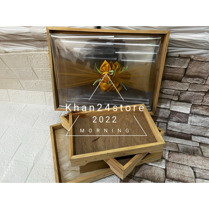 Kotak Seserahan Kayu Berkaki Box Hantaran Dengan Tutup Mika