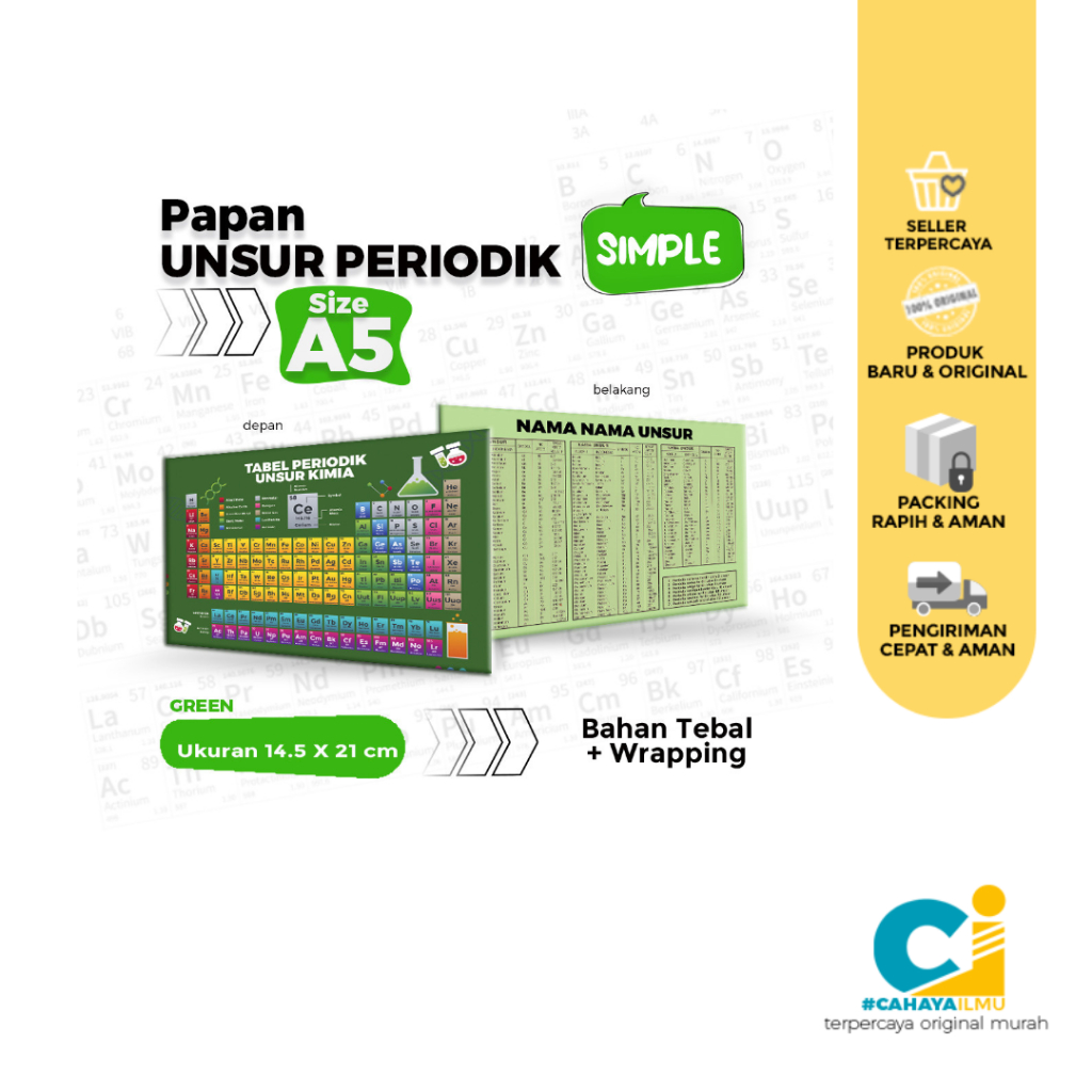 

PAPAN TABEL PERIODIK UNSUR KIMIA (POCKET EDITION) PRAKTIS ( Hijau )