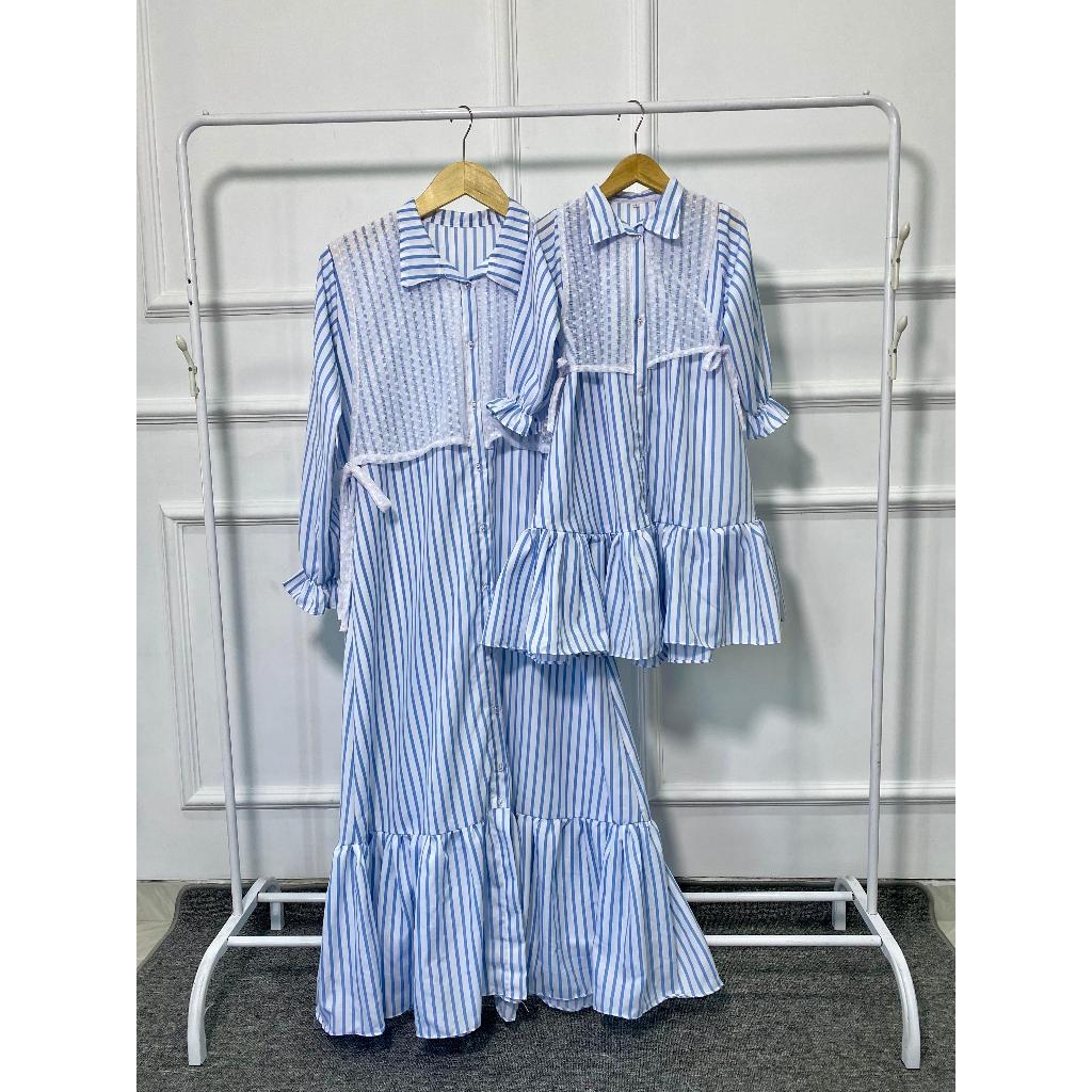 YUMNA Dress Couple Mom & Kids Busui Katun Salur Mix Brokat Tile