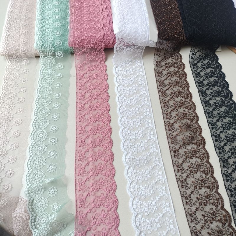 renda tile / renda tile bordir lebar 7cm varian warna