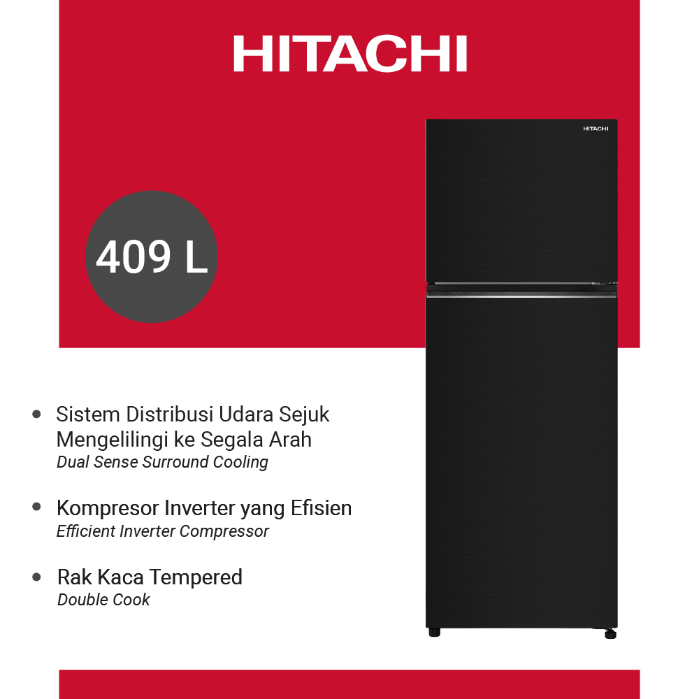 HITACHI Kulkas  2 Pintu HRTN6443SBBKID/SUID