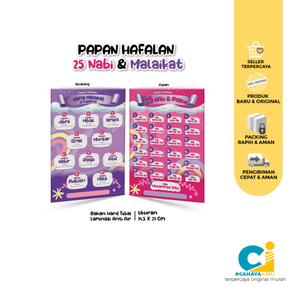 

Table Papan Hafalan 25 Nabi & Malaikat Bahan Hard Tebal Laminasi Anti Air Ukuran 14,5 x 21 cm Varian Unggu dan Pink ( papan Hafalan )