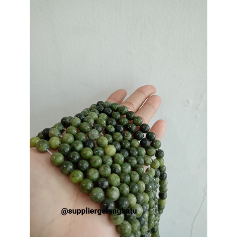 Bahan Batu Alam Giok green jade hijau sojol serpentine Sulawesi  8mm