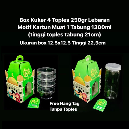 

( 5 pcs ) Box Kuker 4 Toples 250gr Lebaran Motif Kartun Kardus Muat 1 Toples Tabung 1300