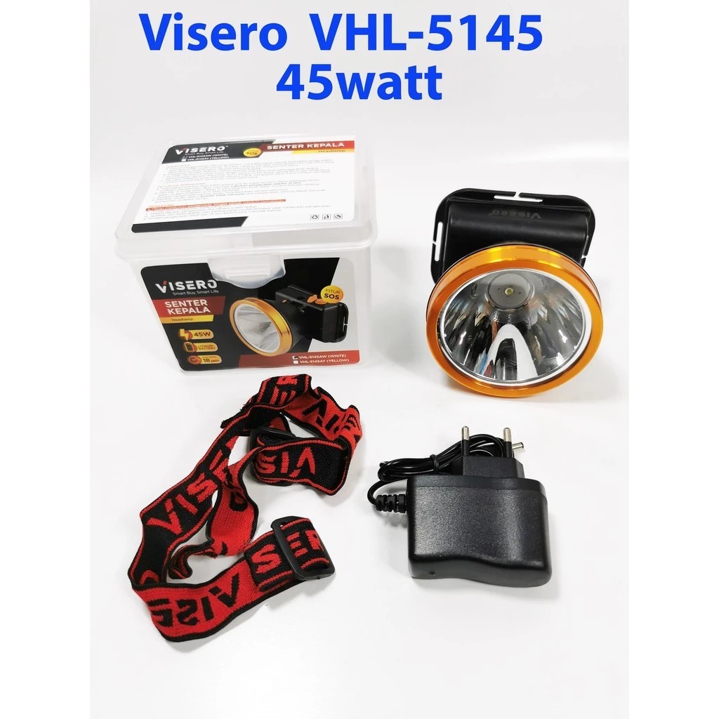 Senter Kepala Murah 45 Watt Cahaya Putih Tahan Air VISERO VHL-5145 Super Terang Headlamp Cas Ulang S