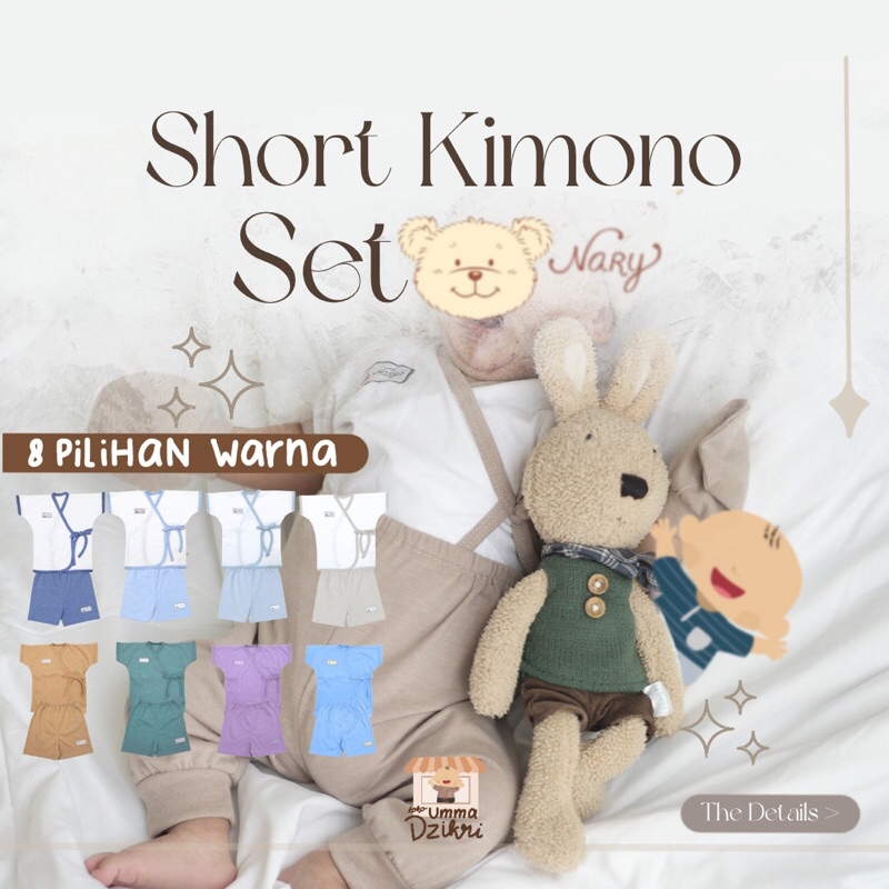 Nary Baby Setelan Long Kimono Set Pendek Bayi - Lengan Pendek Celana Pendek Bahan Kaos Nyaman 0-3 3-