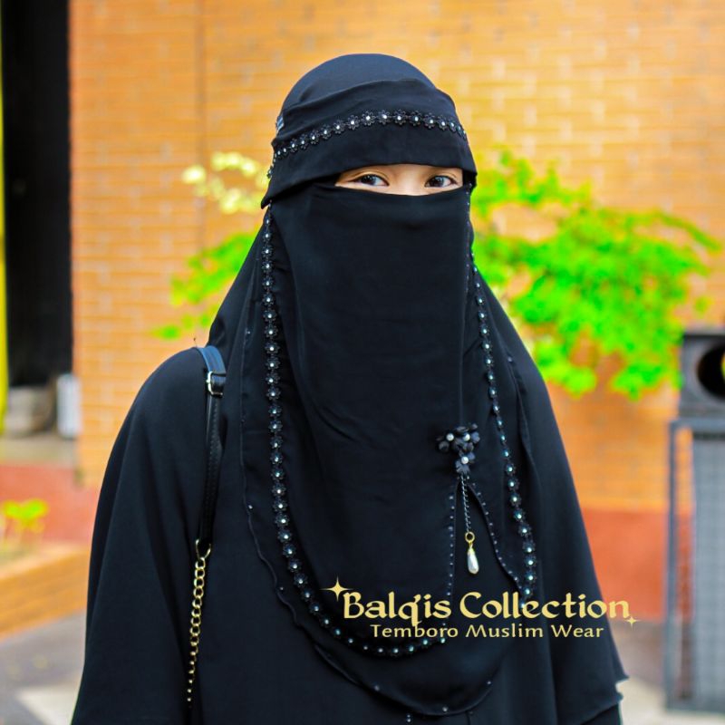 Niqab/ Cadar Bandana Syella 2 Lapis Poni Renda bunga by Balqis Collection
