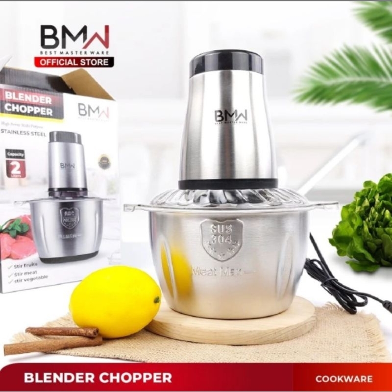 BMW Kitchenware Food chopper stainless steel SUS 304 2L blender makanan daging buah