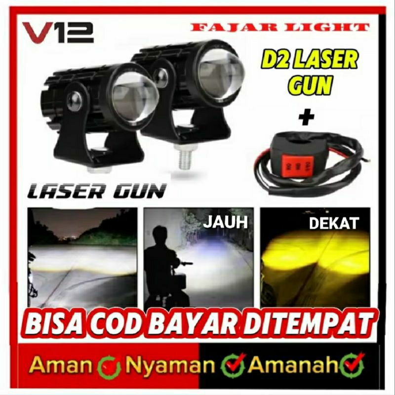 Lampu Tembak Sorot D2 Laser V12 20.Watt 12.V 2.Warna Laser Gun D2