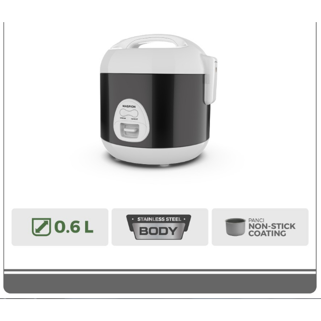 MASPION MAGIC COM 0.6 LITER MRJ 0623 GRBF/MRJ-0623GRBF BLACK WHITE RICE COOKER GARANSI RESMI