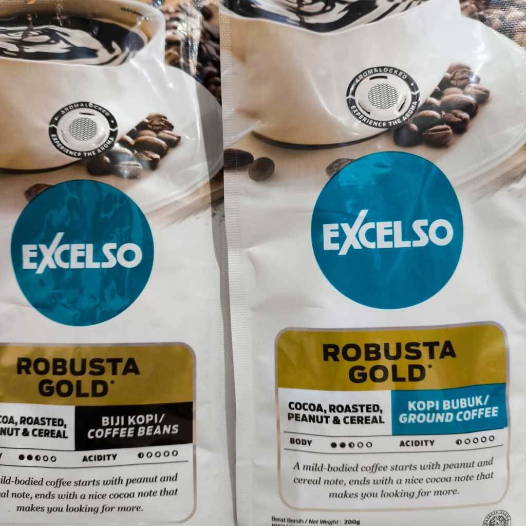 

Excelso Robusta Gold Kopi Bubuk / Biji Kopi Kemasan 200gr