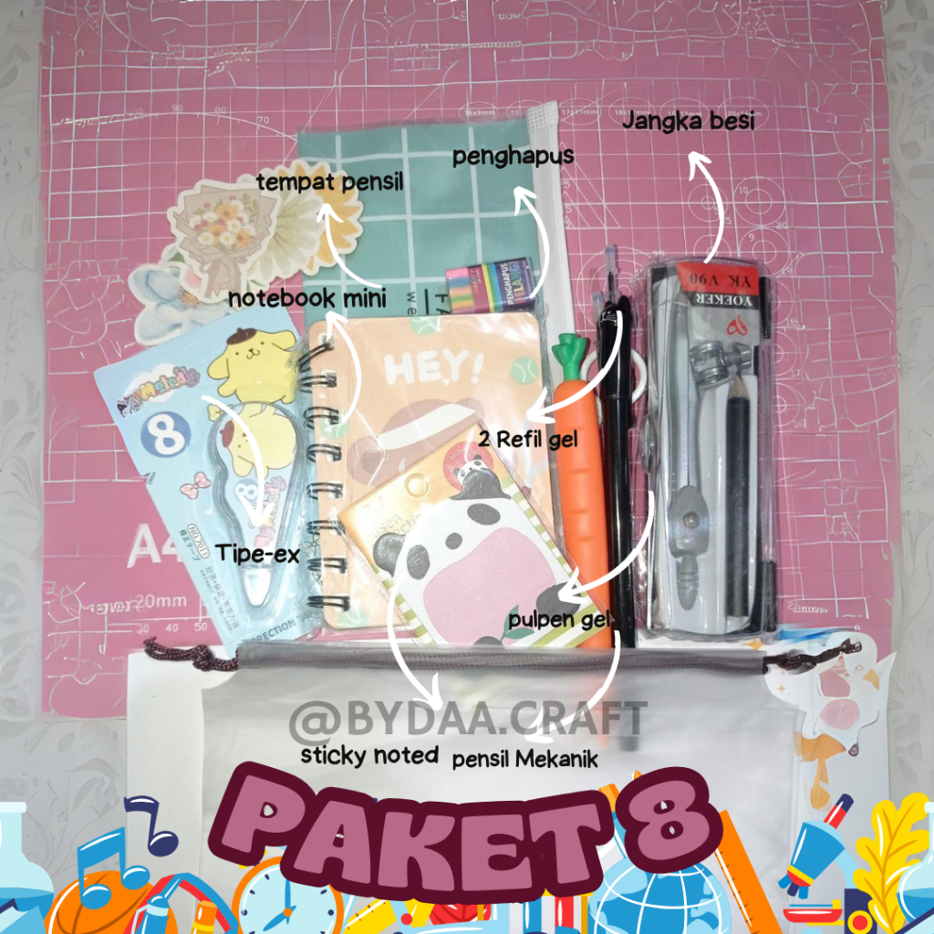 

Bydaa.craft - PAKET 8- SET ALAT TULIS 12 IN 1 LENGKAP / STATIONERY UNTUK HADIAH / HAMPERS KADO GIFT UNTUK LEBARAN / HAMPERS