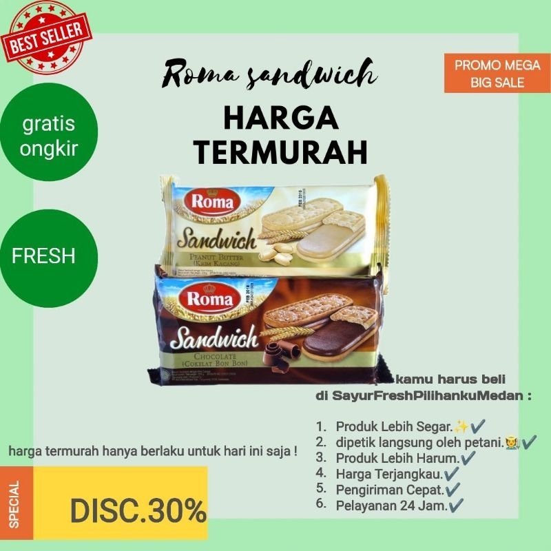 

promo roma sandwich rasa coklat bon bon & kacang(peanut butter) termurah ready stok siap kirim gratis ongkir exp date masih lama