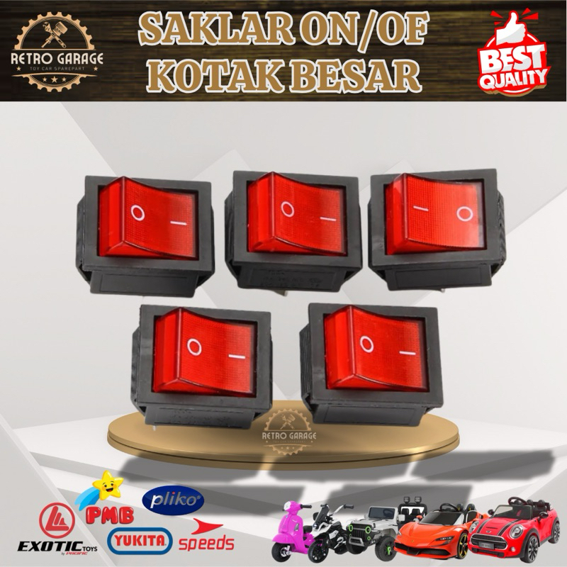 TERBARU SAKLAR POWER ON OFF KOTAK MERAH BESAR 4PIN SWITCH ONN OFF MOBIL MAINAN ANAK PLIKO UNIKID REM