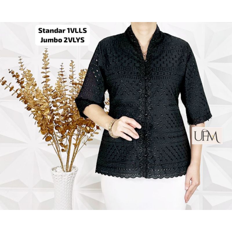 Blouse Katun Bolong Brokat Import Hitam Atasan