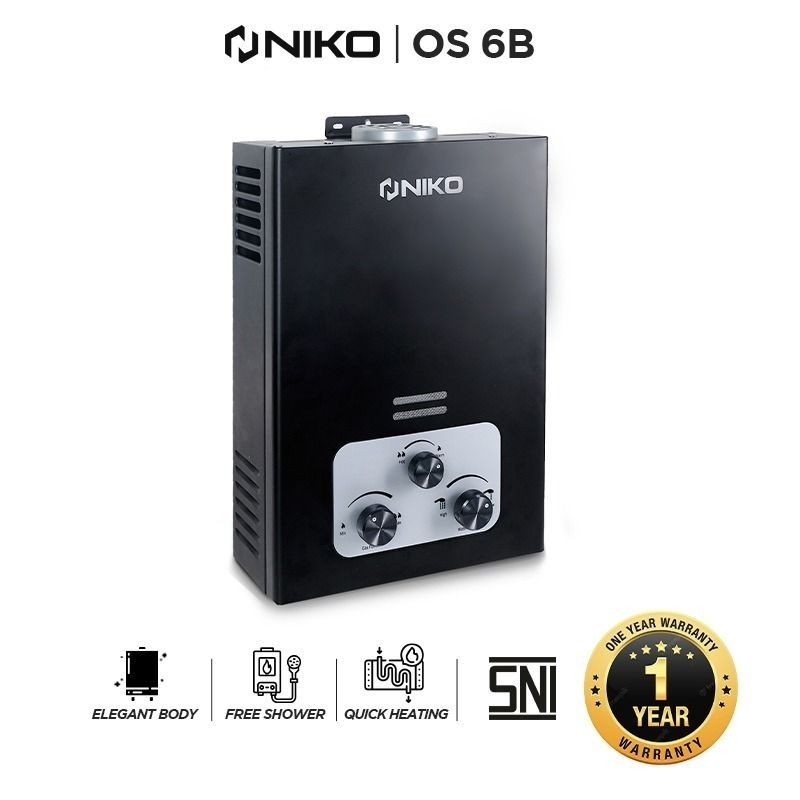 Niko Water Heater Gas / Pemanas Air Panas Kamar Mandi - OGW6 - BONUS Kepala Shower dan Selang Shower
