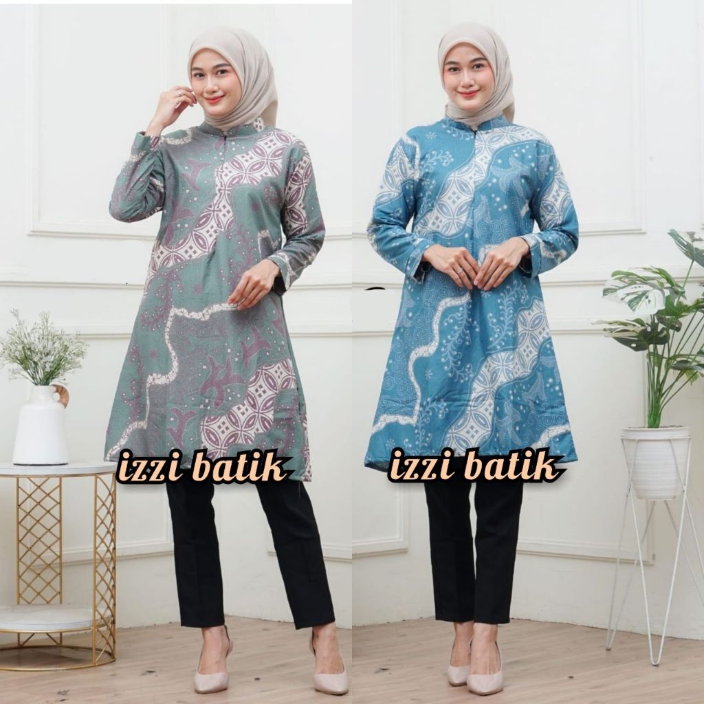 Tunik Batik Wanita Modern Premium Jumbo Terbaru Baju Seragam Kantor Guru Kerja Karyawan Kondangan