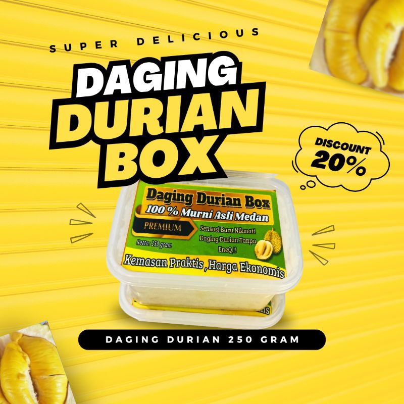 

Daging durian original box frozen ekonomis 250gram