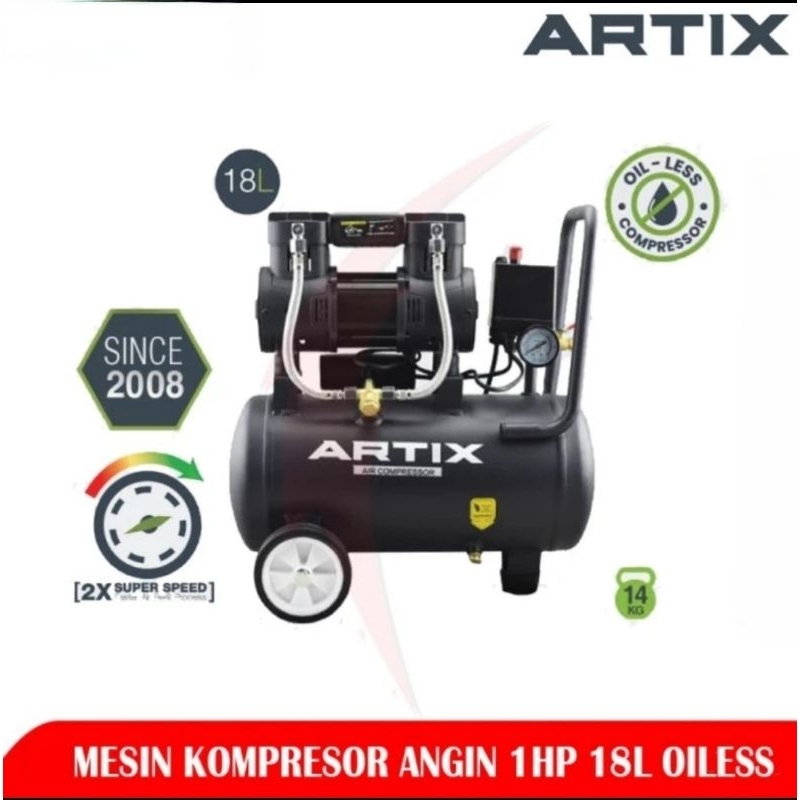 Mesin Kompresor Angin Listrik ARTIX Oilles Silent Super Speed 1HP 18L OA 1018 (Pengisian Cepat)