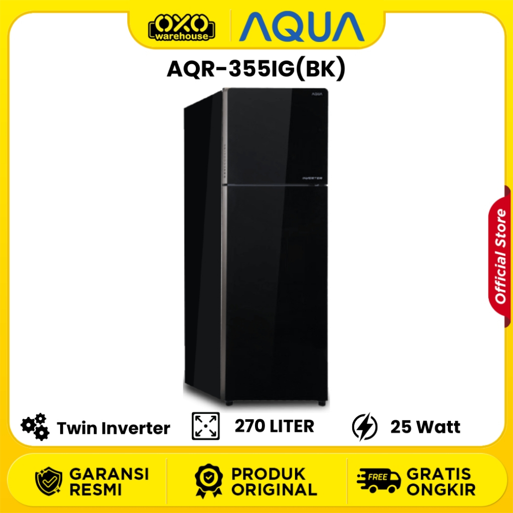 Aqua Kulkas AQR-355IG 2 Pintu Hitam - 270 Liter