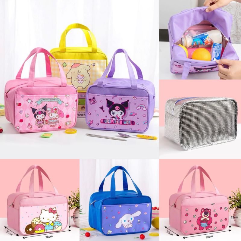 Tas Bekal Kotak Makan Anak Karakter Kuromi Melody Cinnamoroll Pompurrin | Lunch Bag Bento Anak Sekol