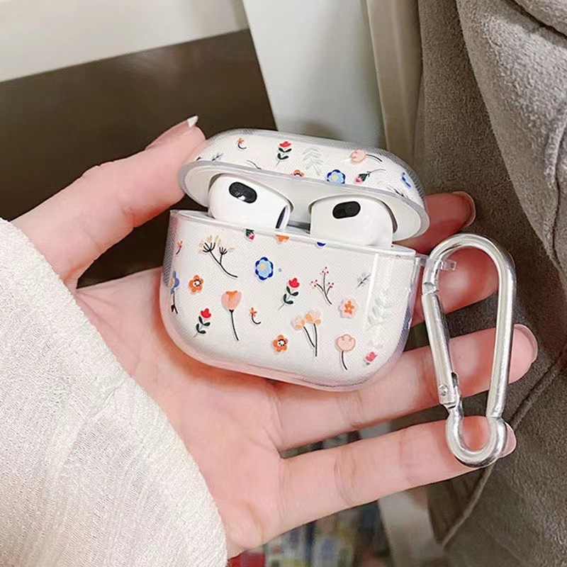 TechArmor -  Clear Case Airpods Mini Flowers Aesthetic untuk Airpods Gen 1 2 3 Pro