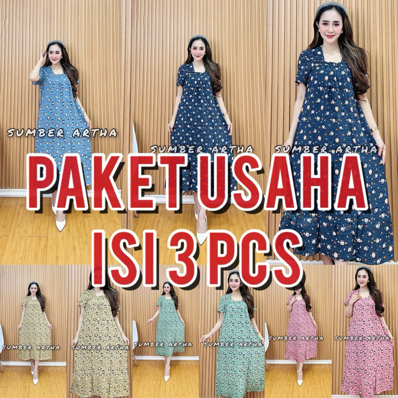 Paket Usaha Isi 3 Pcs DRESS Fuji Little Owl Rayon Premium Daster Wanita