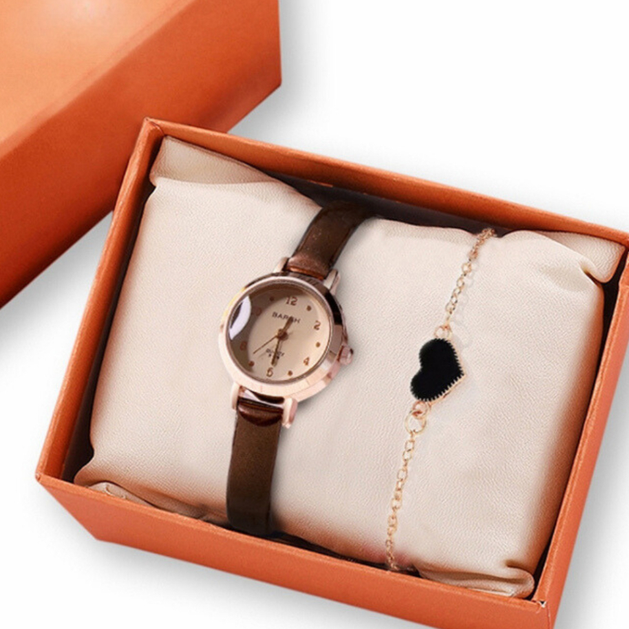FREE BOX Jam Tangan Wanita Korea kecil Tali Kulit Anti Air Original