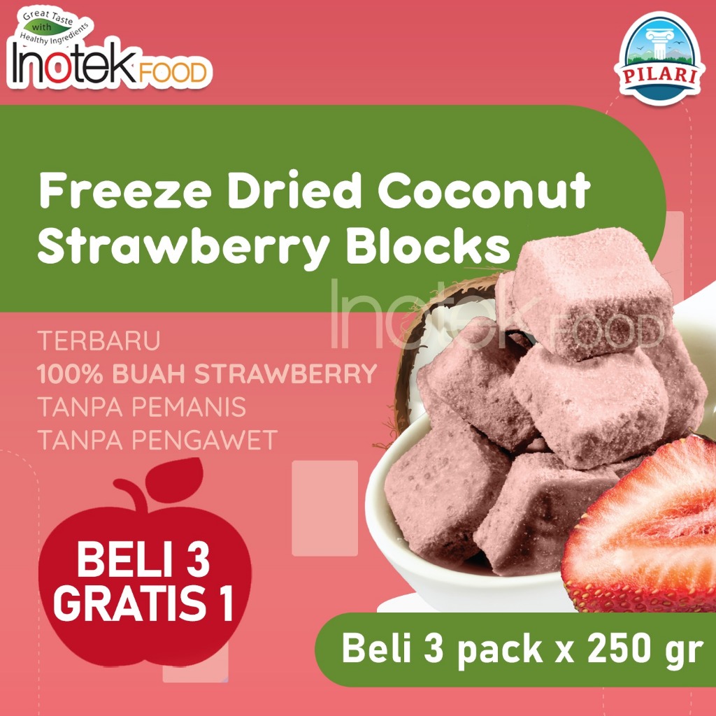 

SPECIAL FREE 1 pack setiap pembelian 3 pack FREEZE DRIED STRAWBERRY BLOCKS @250GR - Buy 3 get 1 Free
