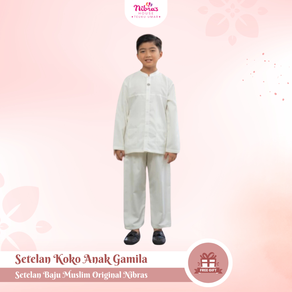 Baju Koko Anak Laki-laki Warna Putih - Setelan Baju & Celana Muslim Broken White Nibras Gamila
