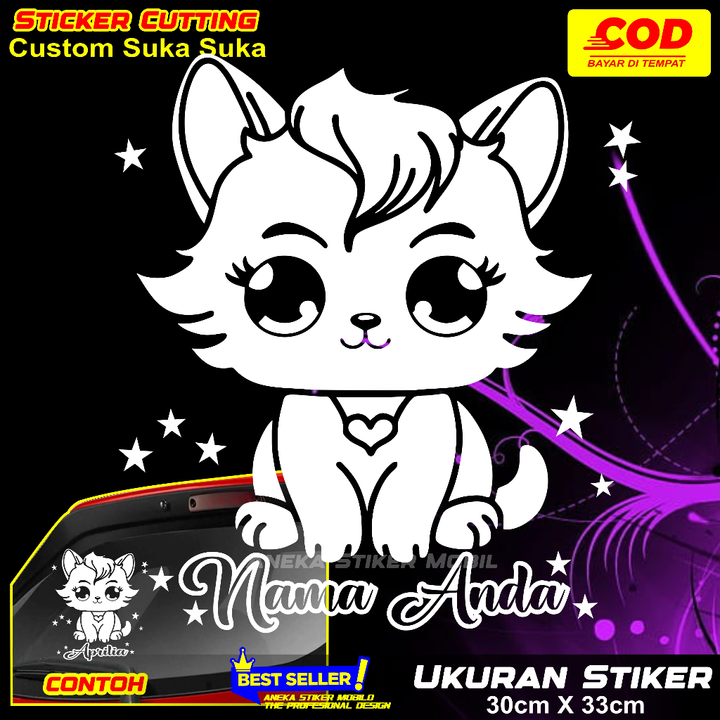 Stiker Cutting Kaca Mobil Custome Nama Sticker Mobil Model Kucing