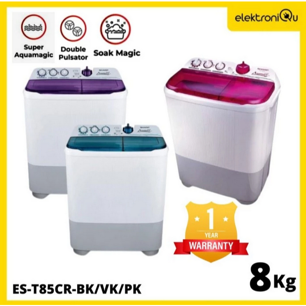 MESIN CUCI SHARP ES-T85CR-BK/VK/PK 2 TABUNG 8 KG