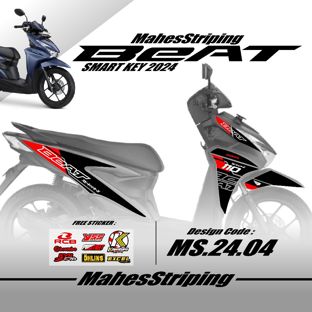 Striping New Beat Fi 2024 Smart Key Terbaru MS 24.04 - Sticker Variasi Beat Stiker Semi Full Body Fr