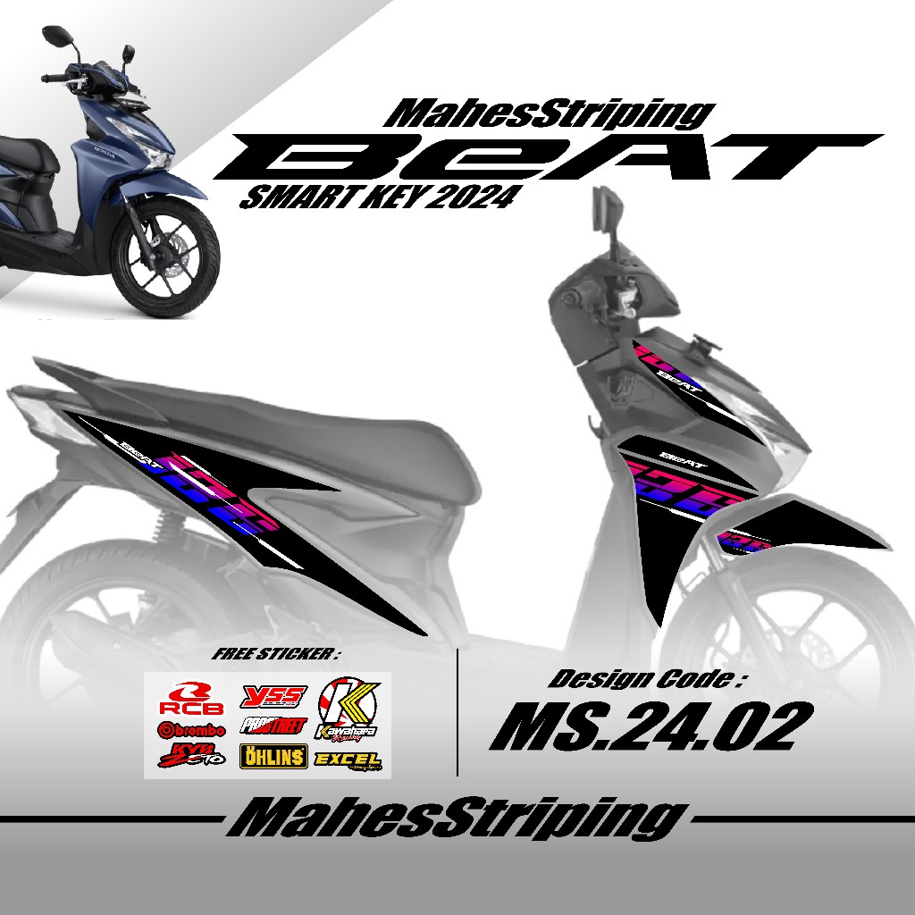 Striping New Beat Fi 2024 Smart Key Terbaru MS 24.02 - Sticker Variasi Beat Stiker Semi Full Body Fr