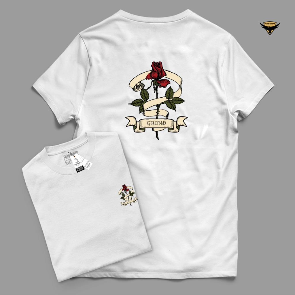 Thad Grond - T-Shirt kaos distro Premium Gambar  Bunga Mawar Print Cacual Santai Original