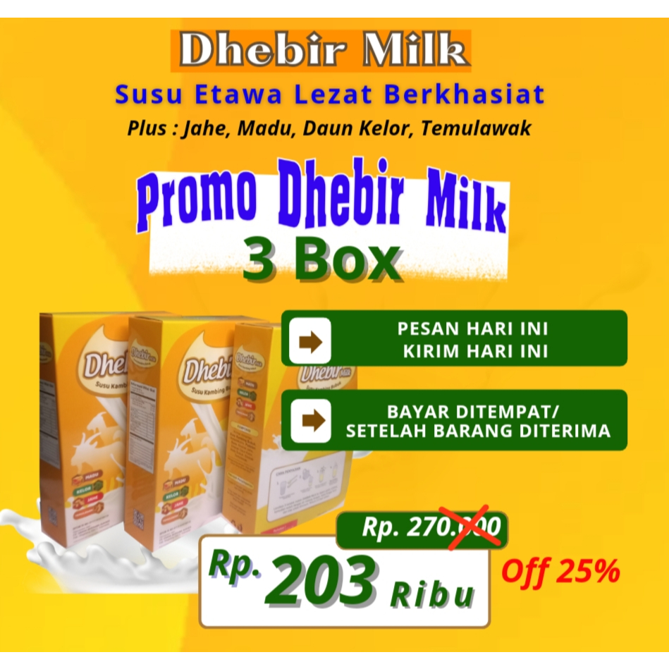

PROMO Paket 3 Box DHEBIR MILK (200 g), Susu Kambing Etawa Plus Madu Lezat Berkhasiat