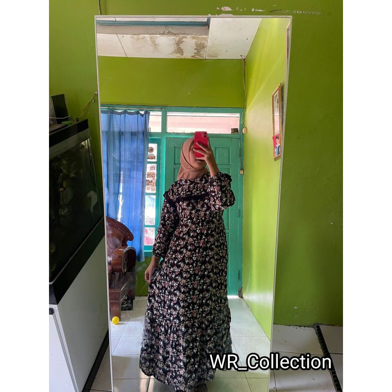 Midi Dress wanita| terbaru rayon model susun| rempel dress motif bunga| busui bumil jumbo