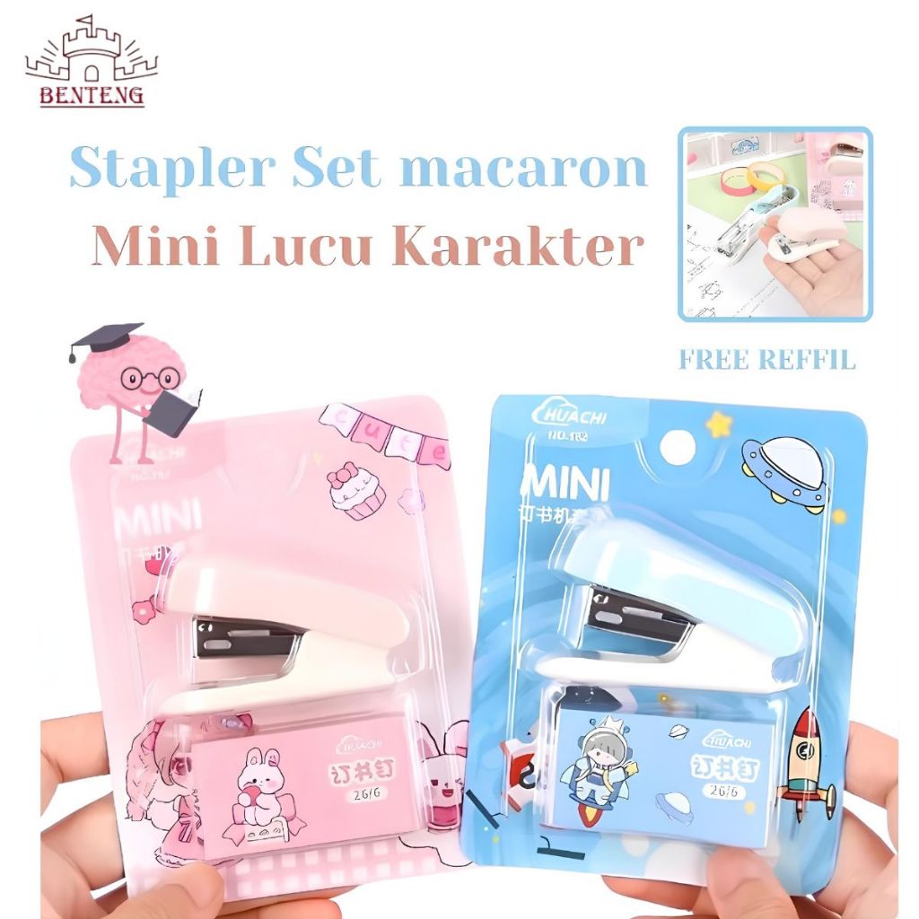 

Stapler Mini 2IN1 Free Refill Uk 26/6 Perlengkapan Kantor Karakter Lucu