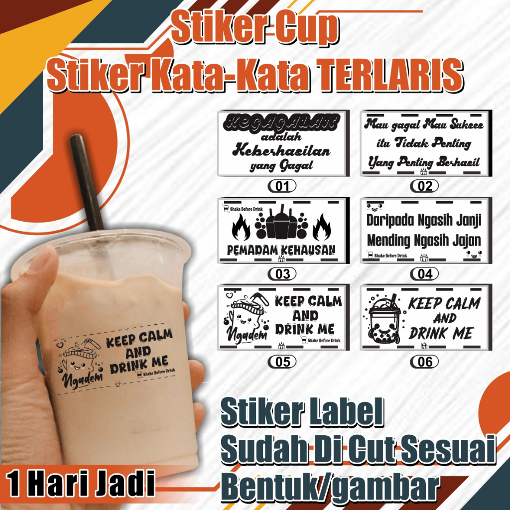 

STIKER KATA-KATA BUAT CUP ISI_70pcs(6cmX3cm) MINUMAN, STIKER TRANSPARAN, STIKER CUP MINUMAN