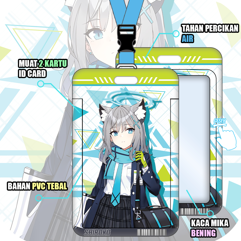 

Holder ID Card Shiroko Blue Archive, Holder Gantungan ID, Foto, Nametag, Lanyard