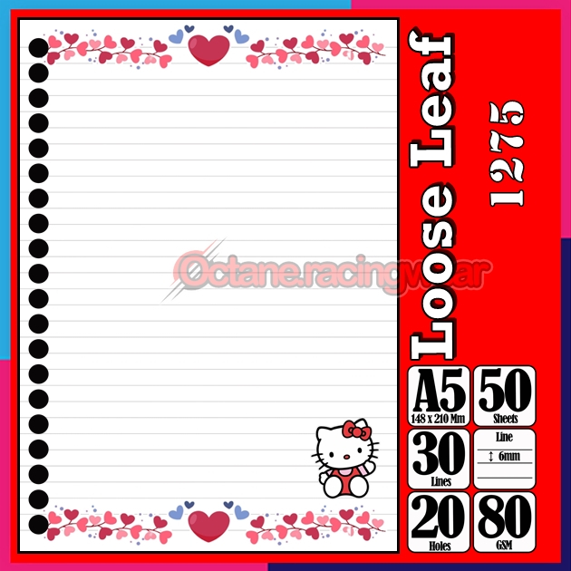 

Loose Leef Leaf A5 Isi 50 Lembar Binder Karakter Bunga pink Love cute Lucu Anime Cewe my Melody Hello Kitty Kucing Hewan Terbaru Polos refil Refill Vol-14
