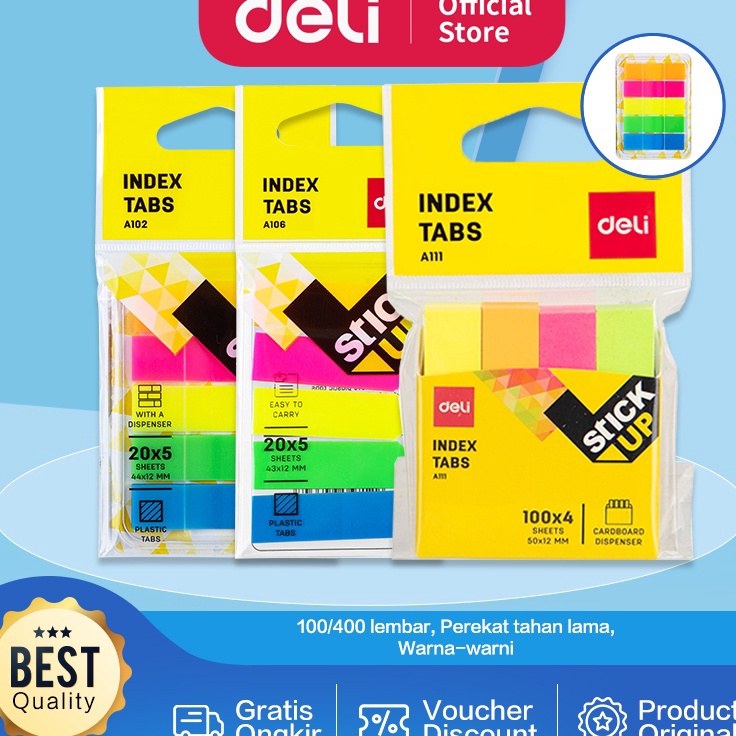 

HANYA DI Deli Index Tab penanda warna cerah melekat kuat media yang ditempel tetap bersih EA122
