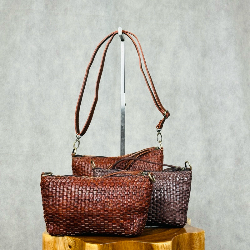 amala tas dompet kulit anyam slempang wanita