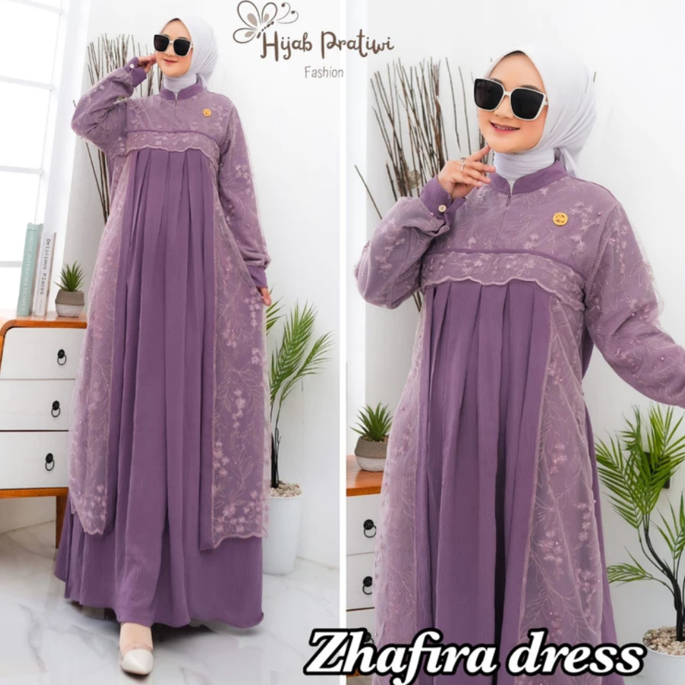Zhafira Dress Brukat Premium Gamis Pesta Polos Premium