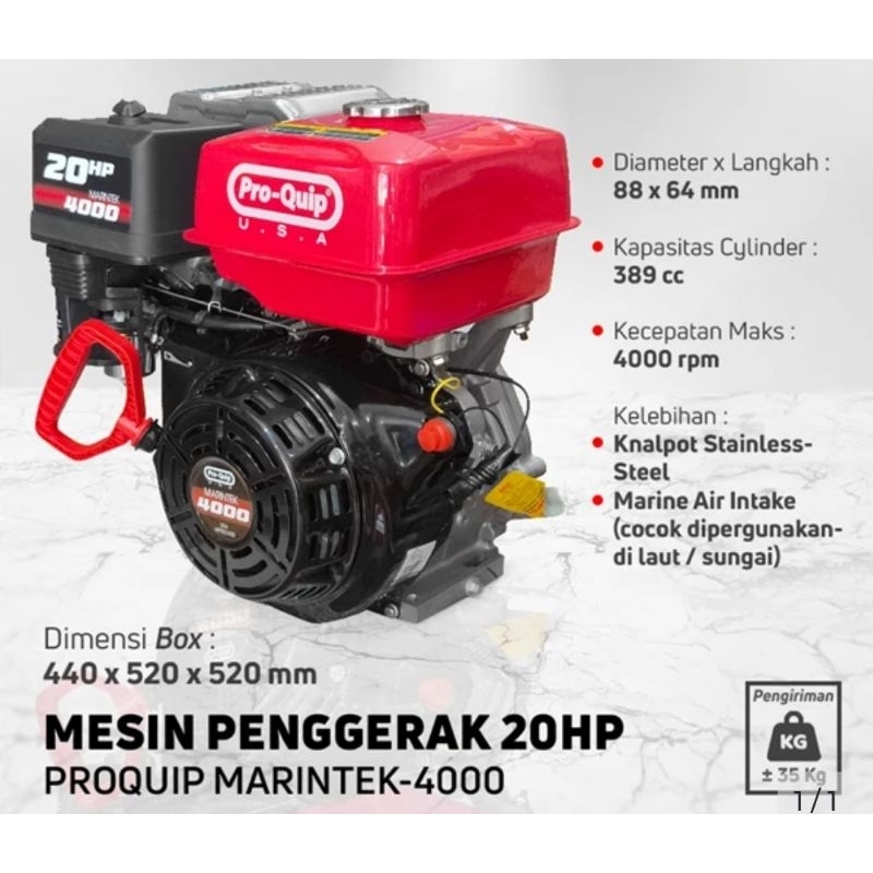 ENGINE PROQUIP / PRO QUIP / Mesin Engine Penggerak serbaguna Proquip Marintek 4000 GX390 20 hp / 20H